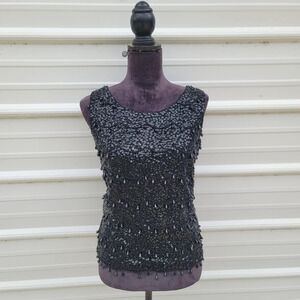 A Maxime Original 100% Pure Wool Beaded Sweater Top Black Sleeveless Womens Sz S